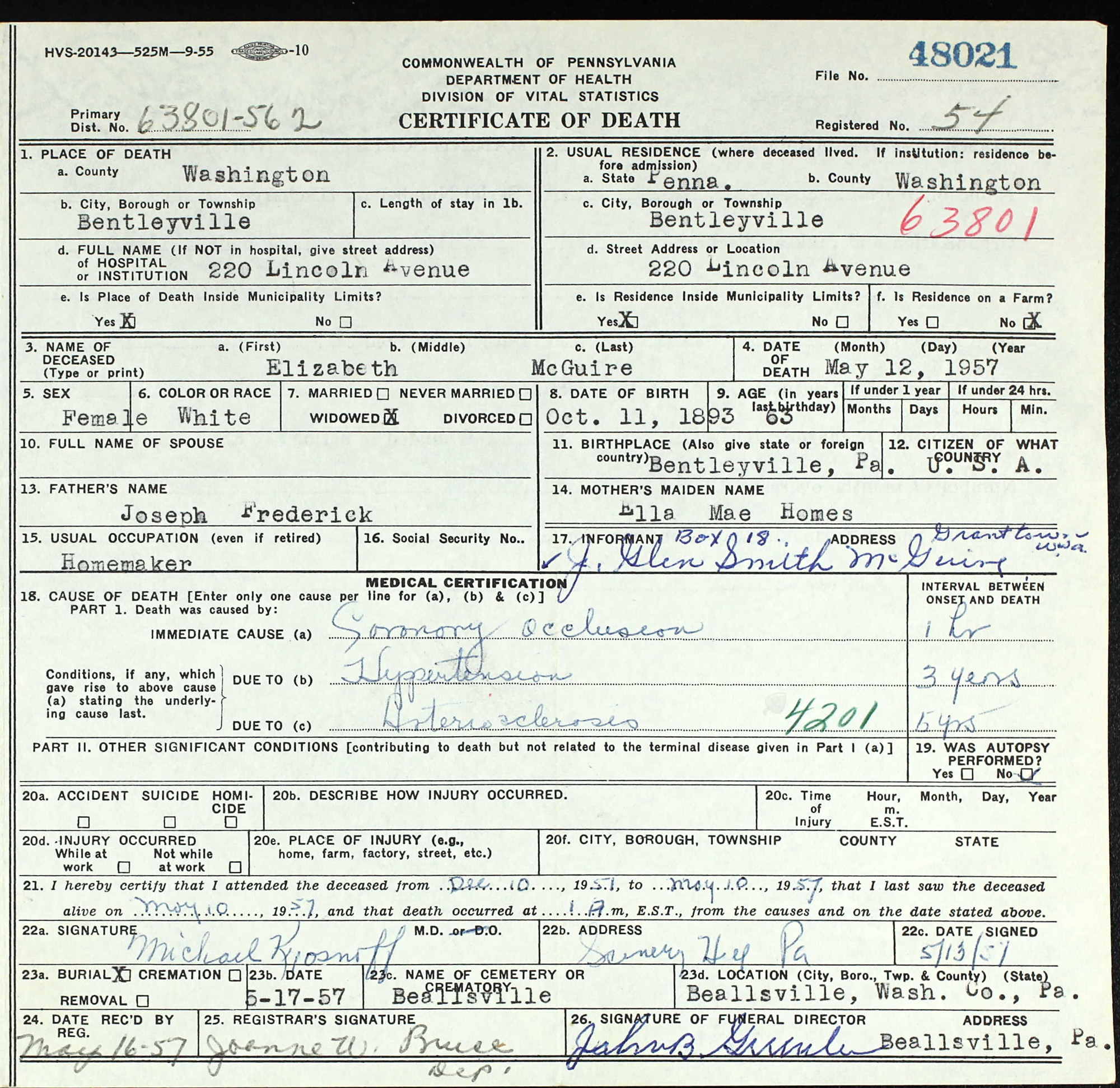 death certificate